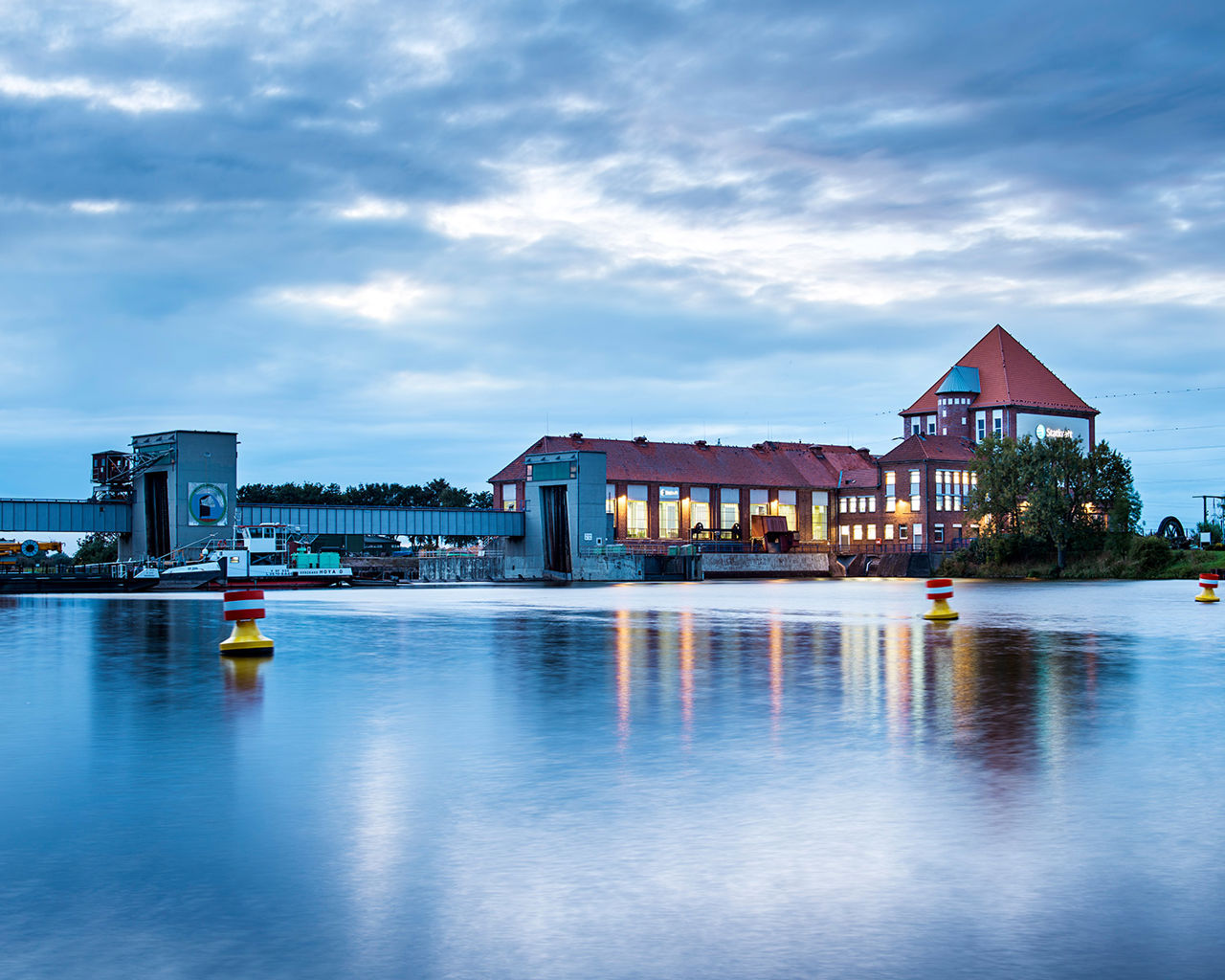 Hydropower plant at dusk