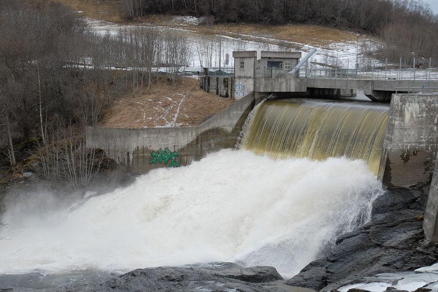 Waterfall on Nid River in Trondheim.